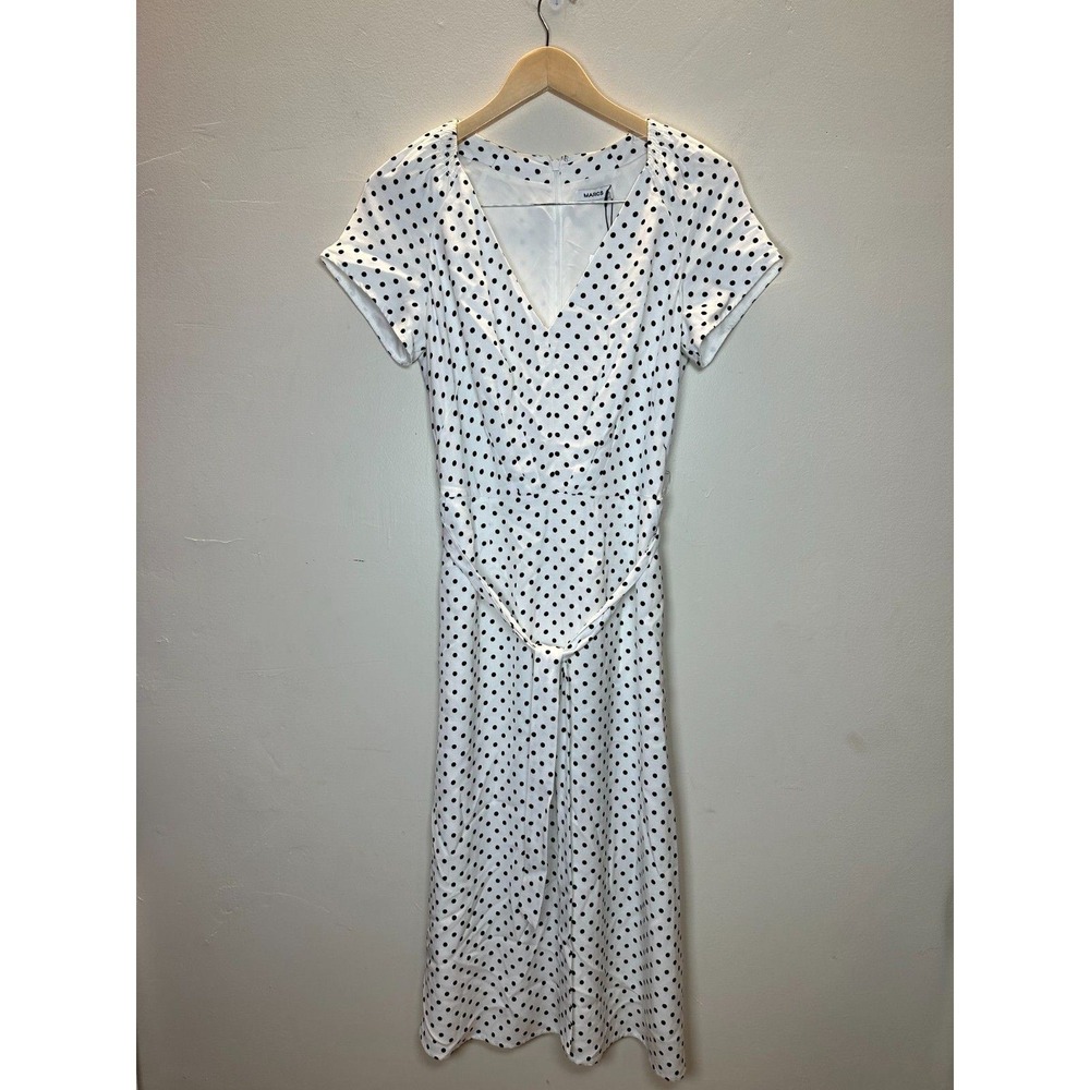 MARCS Polka Dot Dress Womens 10 White V-Neck Short Sleeve Midi Fit & Flare NEW - Picture 5 of 11
